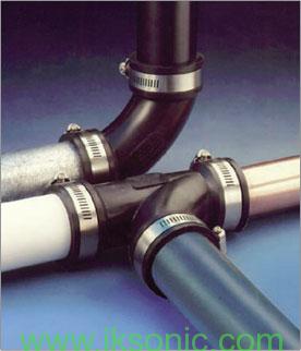 Fernco three pipe joint Flexible Coupling, Socket To Pipe Connection.