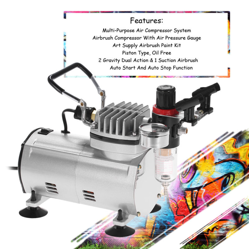 Siphon Feed Airbrush Set with Twin Cylinder Piston Airbrush