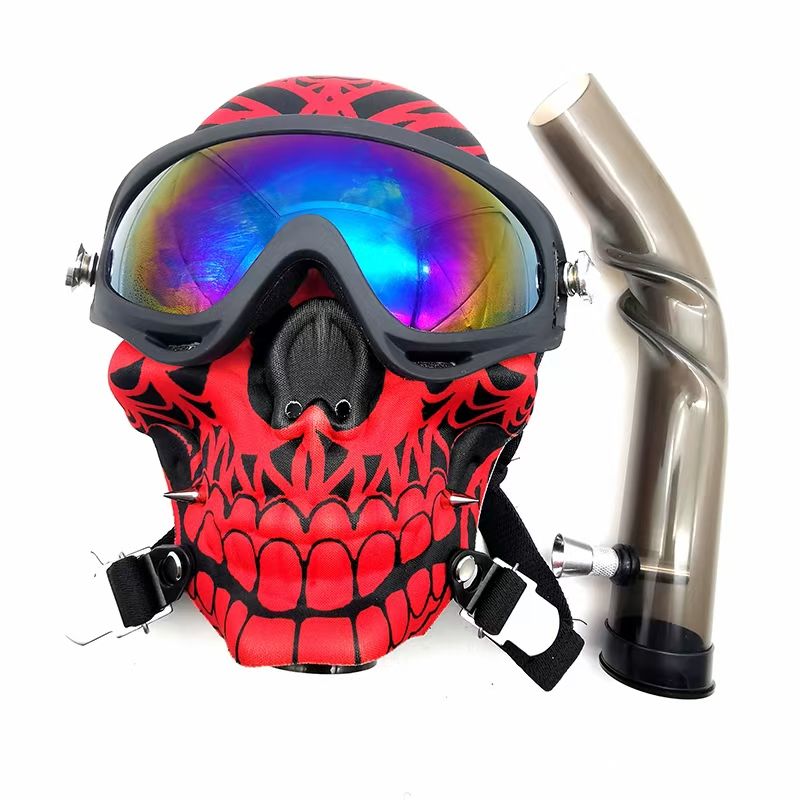 red and black color China manufacture and factory for Fabric skull gas mask with skull tube bong waterpipe