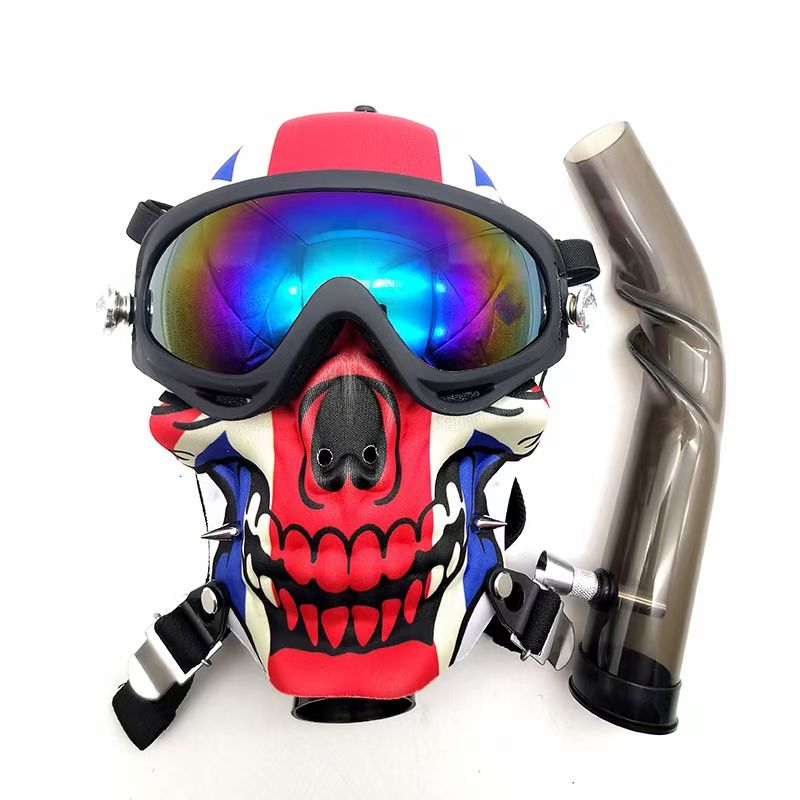 red and white color China manufacture and factory for Fabric skull gas mask with skull tube bong waterpipe