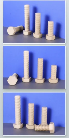 PEEK high strength plastic hex bolts M3-M10 by IKSONIC CO., LTD., insulated, acid alkali resistant, high temperature resistant, DIN933, JIS, DIN, ANSI, European standard, factory direct.