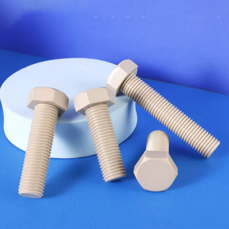 PEEK high strength plastic hex bolts M3-M10 by IKSONIC CO., LTD., insulated, acid alkali resistant, high temperature resistant, DIN933, JIS, DIN, ANSI, European standard, factory direct.
