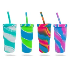 Amazon New 950ml Silicone Straw Cup Camouflage Outdoor Portable Anti-Drop Water Bottle by IKSONIC CO., LTD. China factory manufacturer supplier