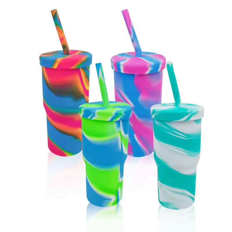 Amazon New 950ml Silicone Straw Cup Camouflage Outdoor Portable Anti-Drop Water Bottle by IKSONIC CO., LTD. China factory manufacturer supplier