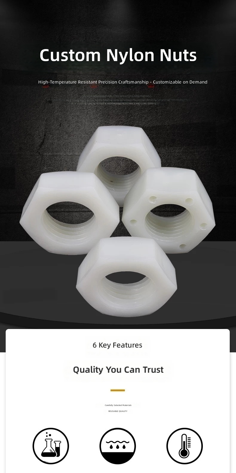 Nylon Hex Plastic Nut White PA Wind Power Anti-Loose Lock Nut by IKSONIC CO., LTD. China factory manufacturer supplier