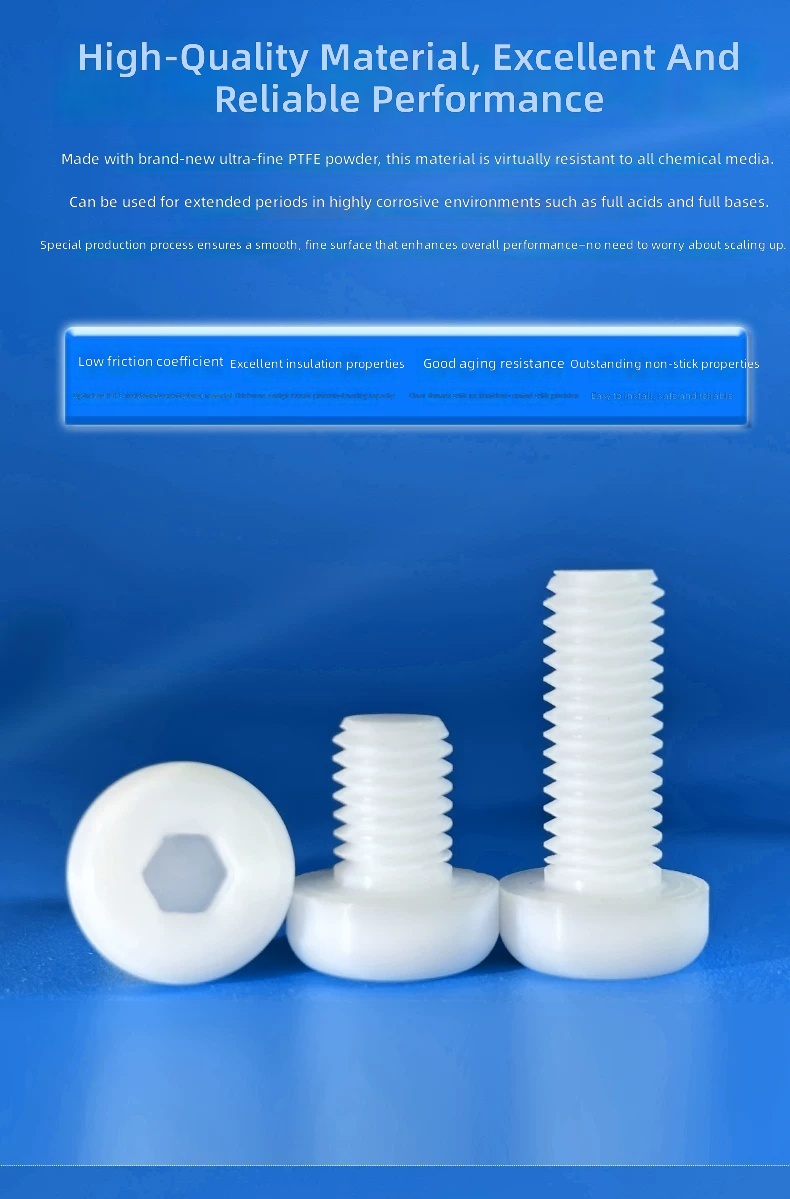 PTFE Pan Head Hexagon Socket Screws M2 M3 M4 High Temperature Corrosion Resistant Teflon Fasteners by IKSONIC CO., LTD. China factory manufacturer supplier