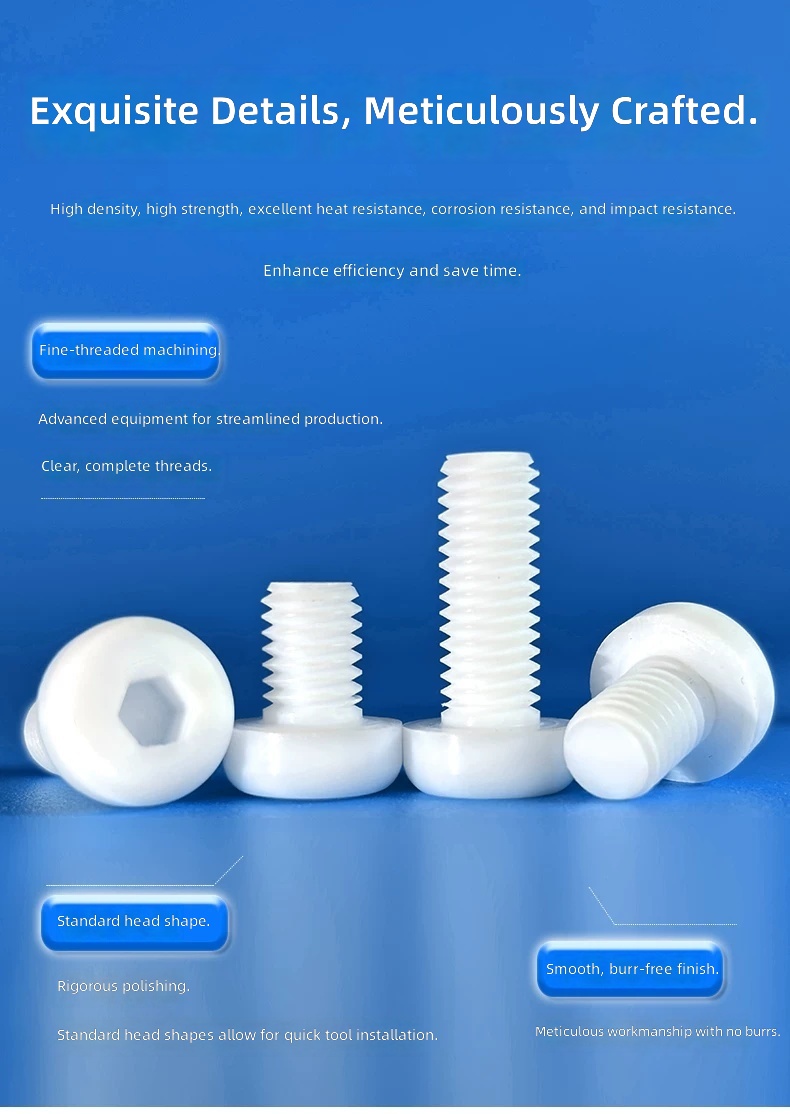 PTFE Pan Head Hexagon Socket Screws M2 M3 M4 High Temperature Corrosion Resistant Teflon Fasteners by IKSONIC CO., LTD. China factory manufacturer supplier