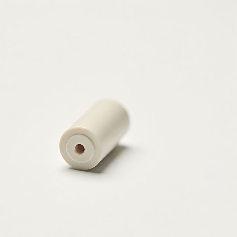 336-white-cylindrical-valve-insert-hero White cylindrical valve insert with a central opening at one end.