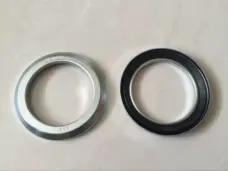 Front and back views of SES-branded RE motor oil seals supplied by IKSONIC, showing a silver metal face and black sealing lip.
