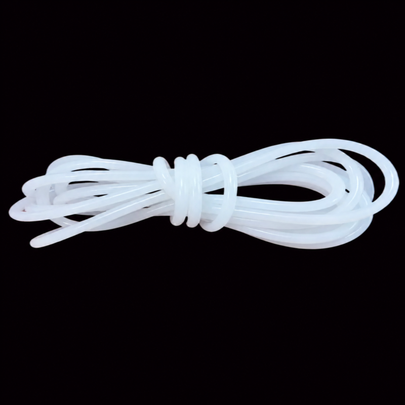 Translucent white solid silicone sealing cord folded into loops and wrapped around the center on a black background; IKSONIC China supplier product view.