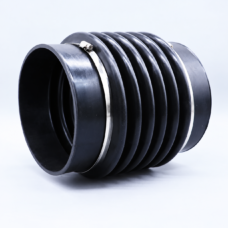 Black corrugated bellows connector with a metal clamp at each end.