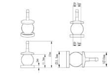 Dimension drawing of a long-stem damping-ball variant with front and side views