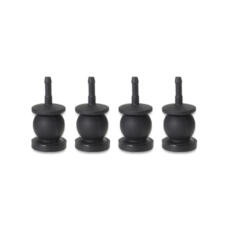 Four black long-stem gimbal damping ball mounts standing in a row