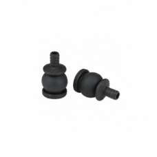 Two black gimbal damping balls with flanges and hollow projecting stems
