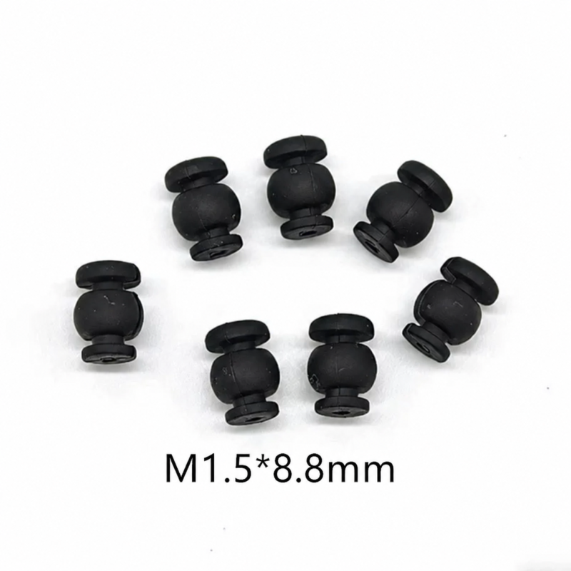 Seven black silicone damping balls in varied orientations, with the original M1.5*8.8mm label.