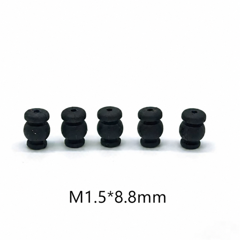 Five black silicone damping balls standing in a row with visible upper openings and the original M1.5*8.8mm label.