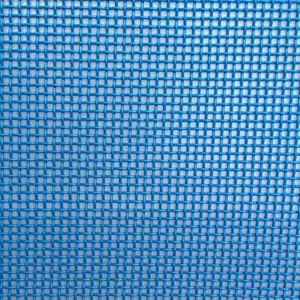 Close-up of blue IKSONIC woven mesh showing crossing strands and openings.