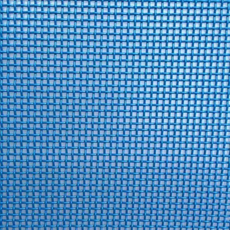 Close-up of blue IKSONIC woven mesh showing crossing strands and openings.