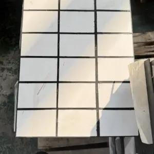 White square ceramic tiles arranged in a dark grid on an IKSONIC composite liner panel.