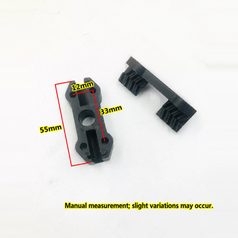 Two views of a door belt clamp with 55 mm, 12 mm and 33 mm reference spans, IKSONIC supplier selection image.