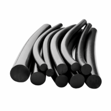 Black EPDM solid round rubber cords in assorted diameters, arranged as a curved bundle with ten visible cut ends. IKSONIC China supply.