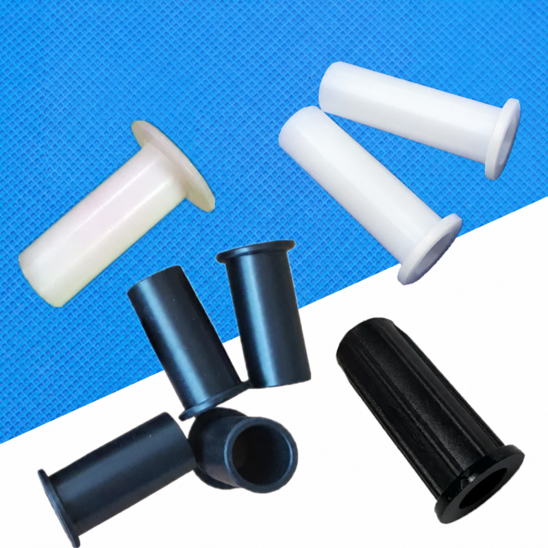 iksonic-flanged-bushings-china-supplier Black and white extended flanged bushings arranged in a product selection, supplied by IKSONIC in China.