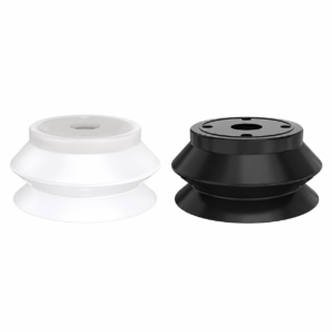 Product illustration of black NBR and white silicone IKSONIC heavy-duty vacuum cups.