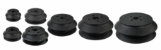 Black IKSONIC heavy-duty vacuum suction cups in a side-view size lineup.