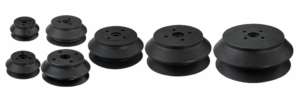 Black IKSONIC heavy-duty vacuum suction cups in a side-view size lineup.