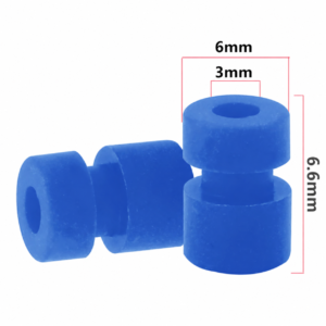 Blue IKSONIC M3 silicone vibration mounts in two orientations with dimension labels.
