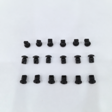 Eighteen black gimbal damping pieces for Mini 5 Pro arranged in three rows of six from different viewing angles.