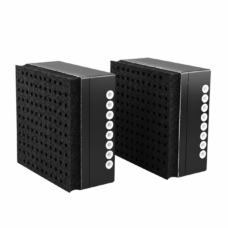 Illustration of perforated foam contact faces and side ports on IKSONIC compact vacuum grippers.