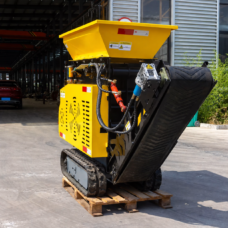 Front angled view of a yellow mini tracked jaw crusher with hopper and conveyor — IKSONIC China supplier.