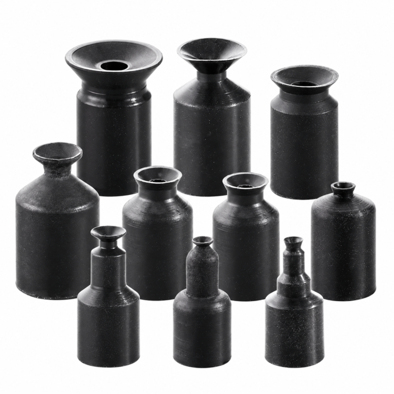 IKSONIC mini vacuum cup profiles Ten black IKSONIC miniature vacuum suction cup profiles.