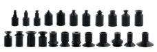 IKSONIC miniature vacuum suction cups arranged in two rows of different profiles.