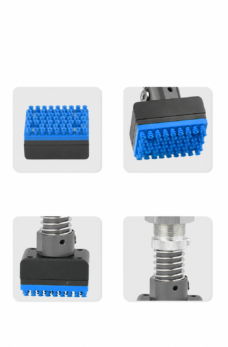 Detail illustration of IKSONIC blue silicone nozzle arrays and spring-loaded mounting hardware.