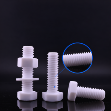 PTFE hex-head bolts and magnified thread detail, IKSONIC supplier.