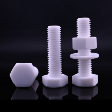 White PTFE hex-head bolts with nut and washer examples, supplied by IKSONIC in China.