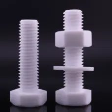 White PTFE hex head bolts shown with a separately sold nut and washer, supplied by IKSONIC in China