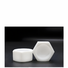 Side and front views of white PTFE hexagonal blind pipe caps from IKSONIC