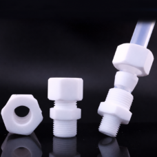 IKSONIC supplier PTFE male threaded ferrule fittings and nut shown with a tubing application example; tubing is not included.