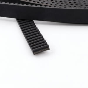 Tooth and edge detail of an IKSONIC rubber elevator door timing belt.