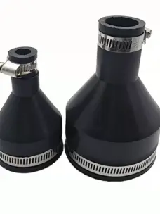 Black rubber reducer couplings with stainless steel hose clamps from IKSONIC, a China supplier.