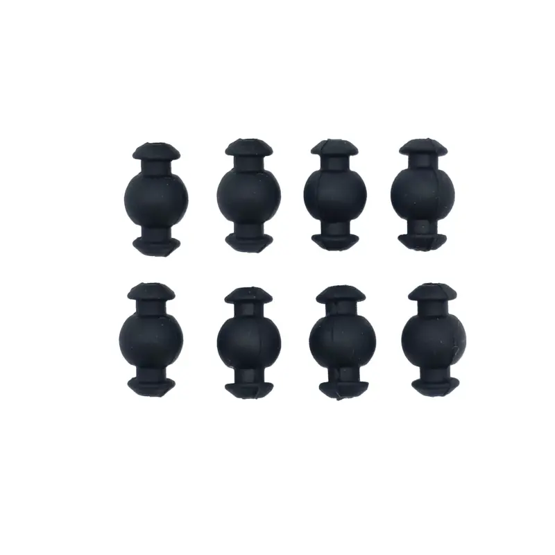 Eight black silicone FPV damping balls with retaining flanges, supplied by IKSONIC China