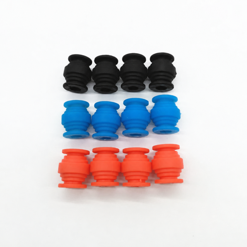 Twelve silicone gimbal damping balls in black, blue and orange-red, shown for IKSONIC color-option inquiries.