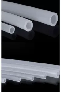 Open ends of IKSONIC translucent silicone tubes showing several bore sizes and wall sections.