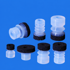 Product composite showing seven IKSONIC small-head foam vacuum suction cup profiles.