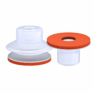 Product illustration comparing sponge contact pads and white IKSONIC suction cup bodies.