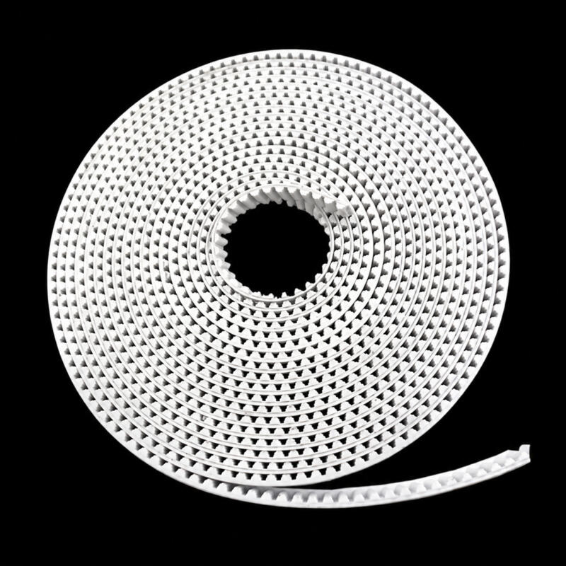 iksonic-steel-cord-pu-timing-belt-china-supplier Coiled white IKSONIC open-ended PU timing belt on a black background.