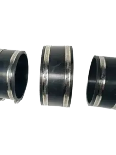 Straight black rubber pipe couplings with metal clamps; the left and right examples are partially cropped.
